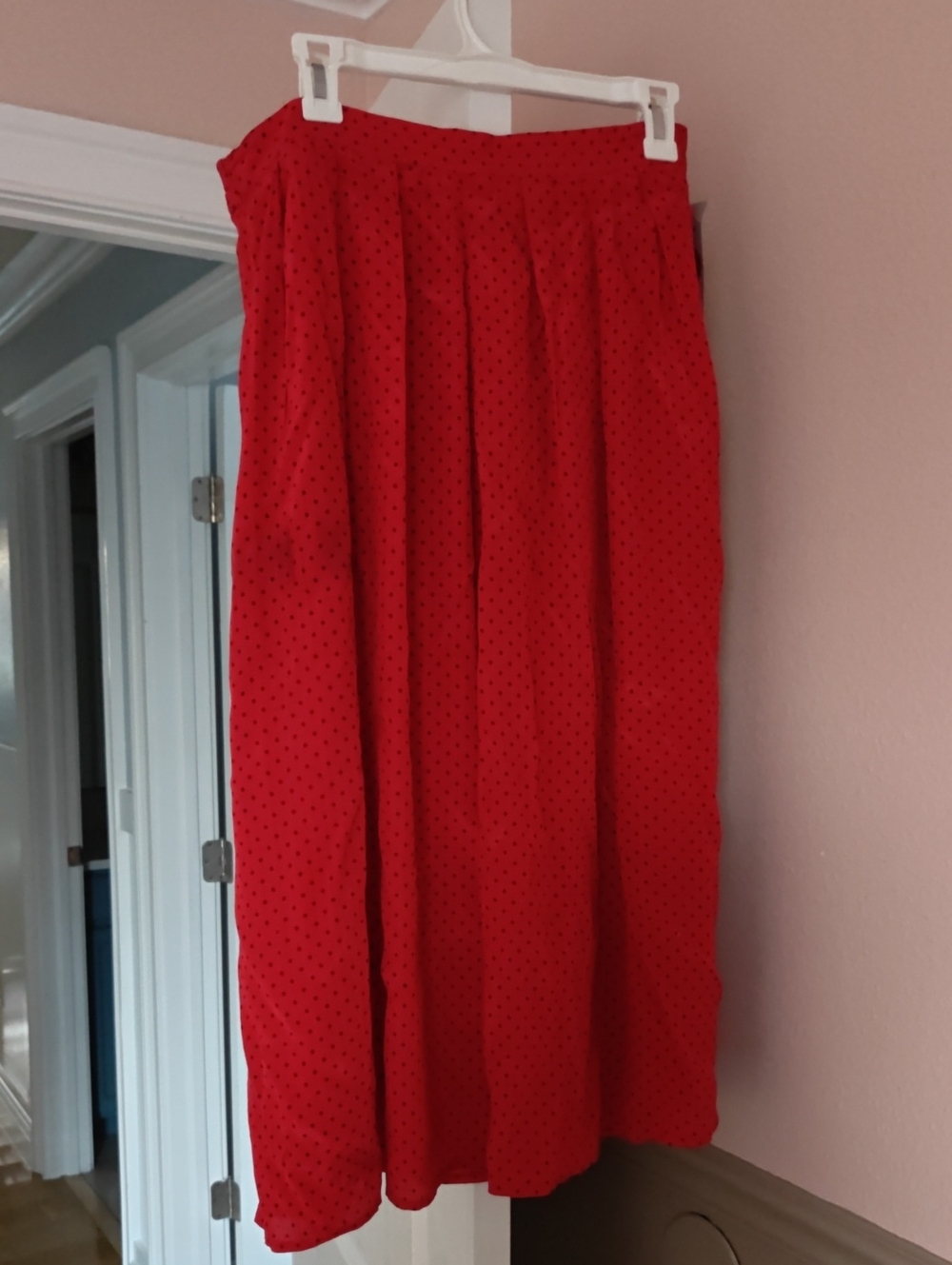 Red Polka Dot Pleated Midi Skirt